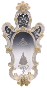 VENETIAN MURANO ETCHED GLASS TWO-BRANCH GIRANDOLE MIRROR, 37.5"H