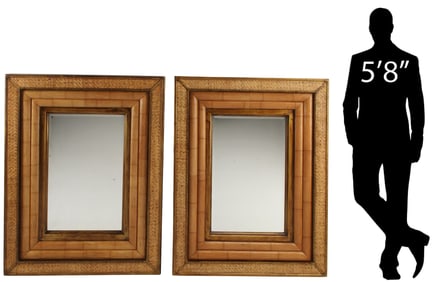 (2) PORTUGUESE STYLE BAMBOO & RATTAN BEVELED MIRRORS, 51" X 39.5"