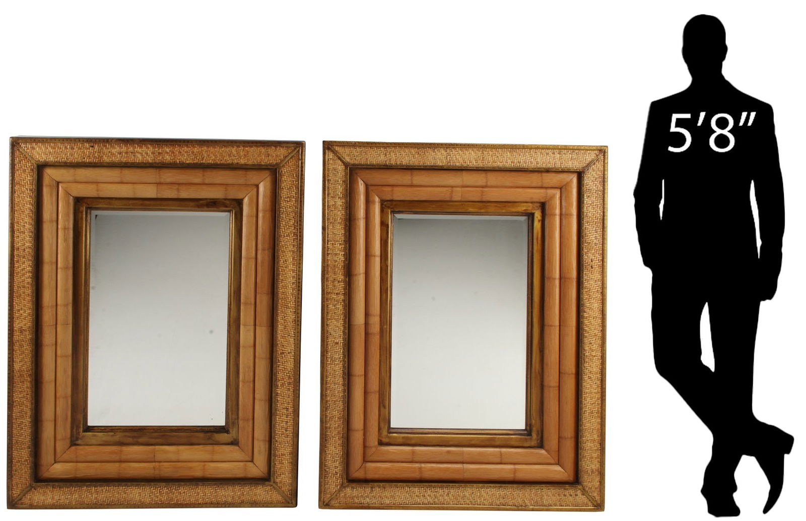 (2) PORTUGUESE STYLE BAMBOO & RATTAN BEVELED MIRRORS, 51" X 39.5" (1 of 6)