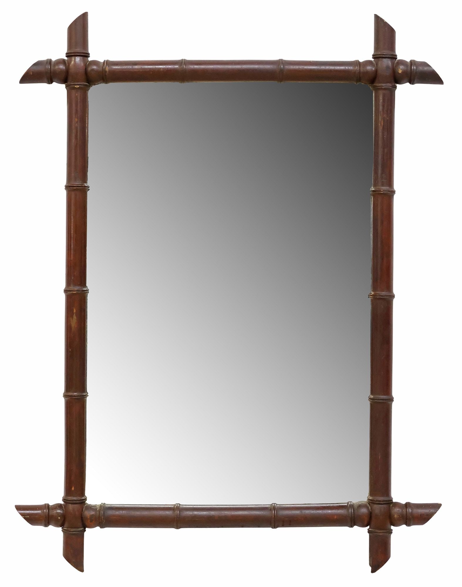 FRENCH FAUX BAMBOO TURNED WOOD WALL MIRROR, 41" X 31" (1 of 3)