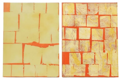 (2) STEVE JOY (B.1952) MODERNIST OIL & ENCAUSTIC DIPTYCH, 'KASHMIR'