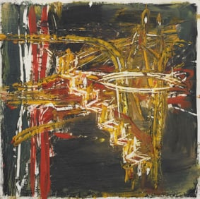 JEFF GOMPERTZ (20TH C.) ABSTRACT OIL & WAX PAINTING ON CANVAS
