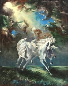 FRANCESCO PRANOLO (20TH C.) PAINTING TWO WHITE STALLIONS