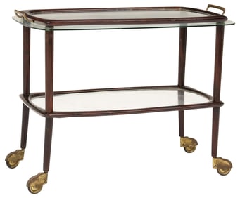 ITALIAN MID-CENTURY MODERN TRAY-TOP MAHOGANY SERVICE TROLLEY