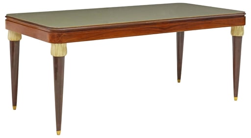 ITALIAN MID-CENTURY MODERN GLASS-TOP ROSEWOOD DINING TABLE