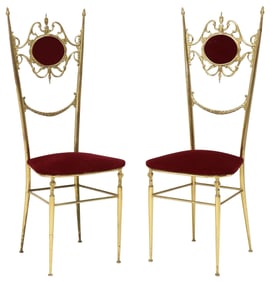 (2) ITALIAN CHIAVARI STYLE UPHOLSTERED BRASS CHAIRS