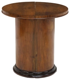 FRENCH ART DECO CARVED WALNUT DEMILUNE 2-PART BAR CABINET