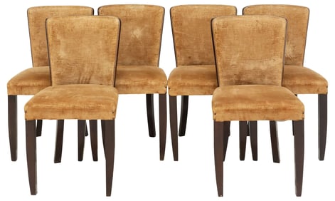 (6) ITALIAN ART DECO UPHOLSTERED MAHOGANY DINING CHAIRS