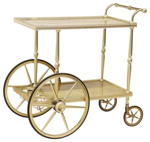 MODERN FAUX ONYX-TOP BRASS BAR CART / SERVICE TROLLEY
