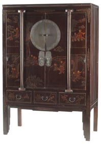CHINESE METAL-MOUNTED PAINTED & LACQUERED CABINET