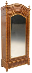 FRENCH BIRDSEYE MAPLE & FAUX BAMBOO MIRRORED ARMOIRE