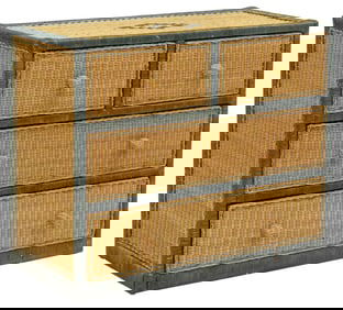 NATURAL WOVEN WICKER & PAINT DECORATED CHEST OF FOUR DRAWERS