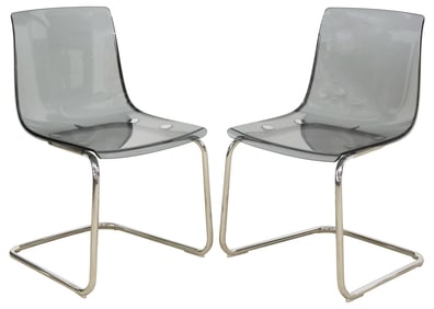 (2) IKEA 'TOBIAS' SMOKED ACRYLIC & CHROMED CANTILEVER SIDE CHAIRS