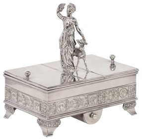 AMERICAN VICTORIAN SILVERPLATE TWIN-COMPARTMENT CIGAR HUMIDOR