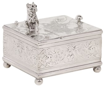 AMERICAN VICTORIAN SILVERPLATE FIGURAL CIGAR HUMIDOR
