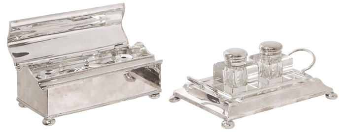 (2) ENGLISH SILVERPLATE INKSTANDS