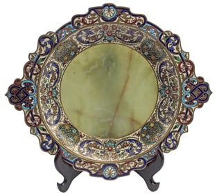 FRENCH ONYX & CHAMPLEVE-ENAMELED CARD TRAY