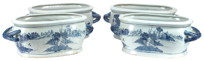(4) CHINESE BLUE & WHITE PORCELAIN FOOT BATHS / OVAL PLANTERS