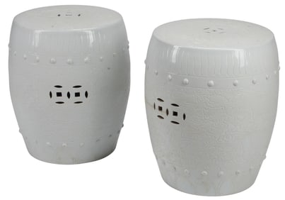 (2) CHINESE BLANC DE CHINE PORCELAIN GARDEN SEATS