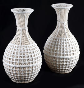 (2) CHINESE BLANC DE CHINE RETICULATED PORCELAIN VASES
