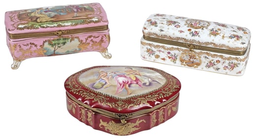 (3) SEVRES STYLE PARCEL-GILT PORCELAIN TABLE BOXES