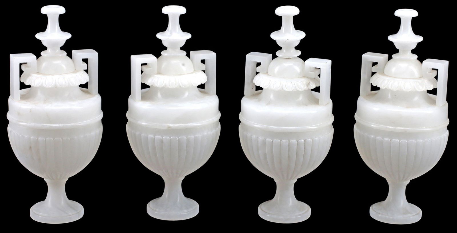 (4) GRAND TOUR STYLE CARVED ALABASTER URNS WITH COVERS (1 of 4)