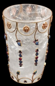 LARGE JEWELED ROCK CRYSTAL CUP, 7"H