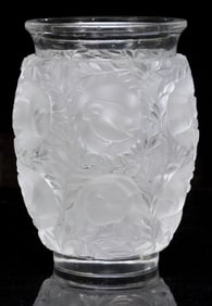 FRENCH LALIQUE ART CRYSTAL 'BAGATELLE' BIRD & FOLIATE VASE