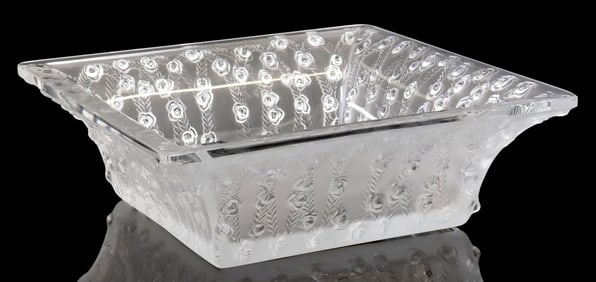 FRENCH LALIQUE CLEAR & FROSTED GLASS ROSES COUPE CARREE