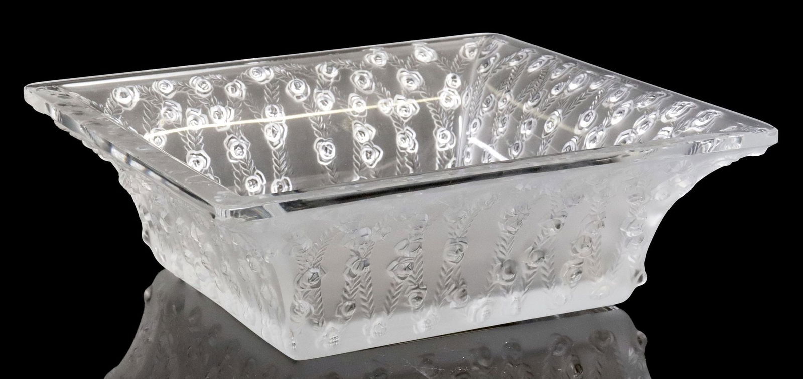 FRENCH LALIQUE CLEAR & FROSTED GLASS ROSES COUPE CARREE (1 of 5)
