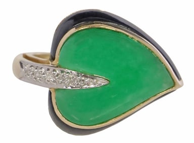 ESTATE 14KT YELLOW GOLD, DIAMOND & CHALCEDONY FOLIATE LEAF RING