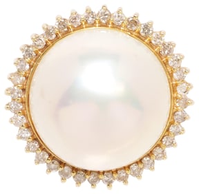 ESTATE 14KT GOLD MABE PEARL & 0.70CTTW DIAMOND HALO RING