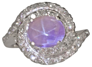 ESTATE 14KT WHITE GOLD STAR SAPPHIRE & 0.50CTTW DIAMOND RING
