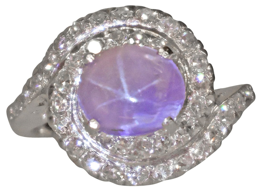 ESTATE 14KT WHITE GOLD STAR SAPPHIRE & 0.50CTTW DIAMOND RING (1 of 6)