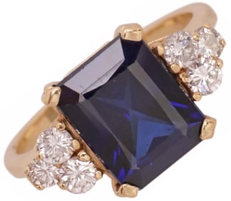 ESTATE 14KT GOLD LAB SAPPHIRE & 0.36CTTW DIAMOND RING