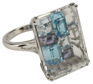 ESTATE 14KT ROCK CRYSTAL & COLORED GEMSTONE RING