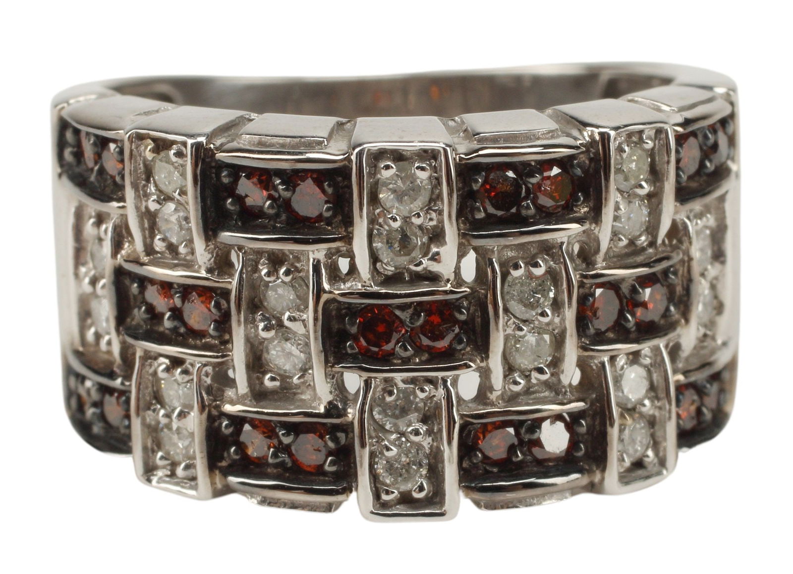 ESTATE 14KT WHITE GOLD, DIAMOND & FIRE GARNET RING (1 of 4)
