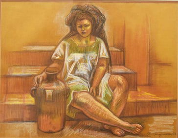 RAUL ANGUIANO (1915-2006) PASTEL DRAWING 'ALFARERA SENTADA'