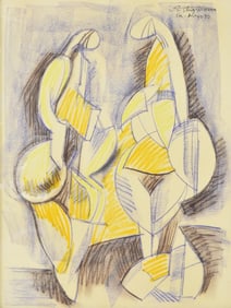 RAUL ANGUIANO (1915-2006) PASTEL DRAWING, CUBIST FIGURES