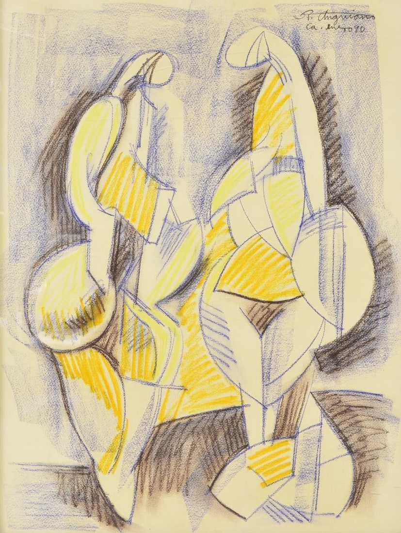 RAUL ANGUIANO (1915-2006) PASTEL DRAWING, CUBIST FIGURES (1 of 4)