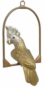 SERGIO BUSTAMANTE (ATTRIB) MIXED METAL LIFE-SIZE COCKATOO ON PERCH