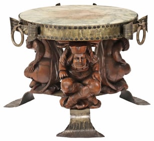 JEAN-MAURICE ROTHSCHILD (D.1998) WALNUT & GILT-IRON FIGURAL SIDE TABLE