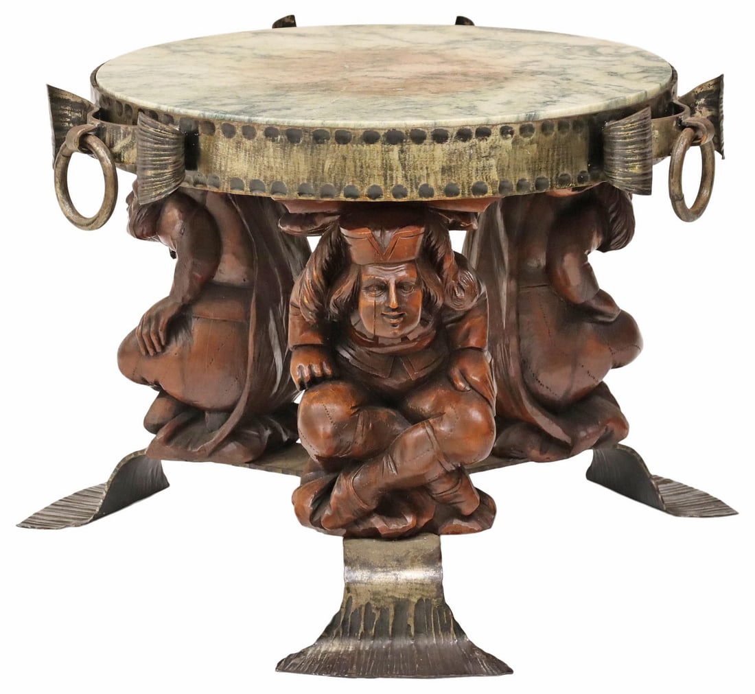 JEAN-MAURICE ROTHSCHILD (D.1998) WALNUT & GILT-IRON FIGURAL SIDE TABLE (1 of 4)