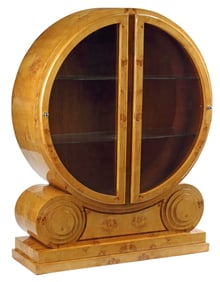 ART DECO STYLE CIRCULAR BURLWOOD DISPLAY BOOKCASE