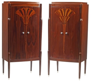 (2) ART DECO STYLE PARQUETRY-INLAID 2-DOOR CABINETS
