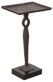 MANNER OF GIACOMETTI CAST BRONZE & BLACK GRANITE SIDE TABLE