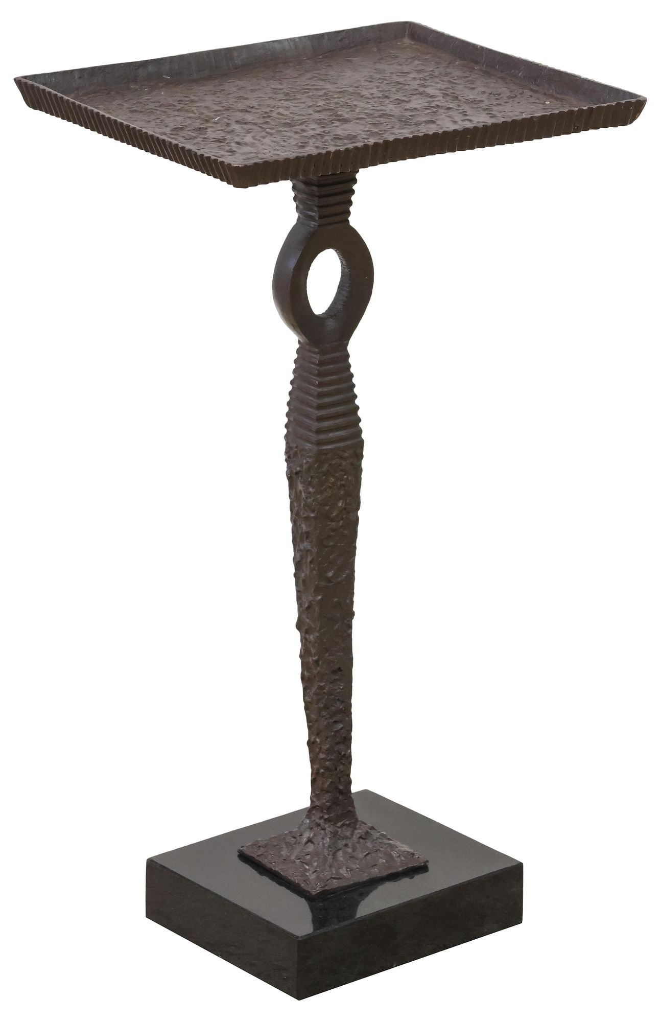 MANNER OF GIACOMETTI CAST BRONZE & BLACK GRANITE SIDE TABLE (1 of 4)