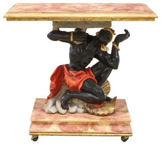 VENETIAN PARCEL-GILT MARBLEIZED FIGURAL PEDESTAL TABLE