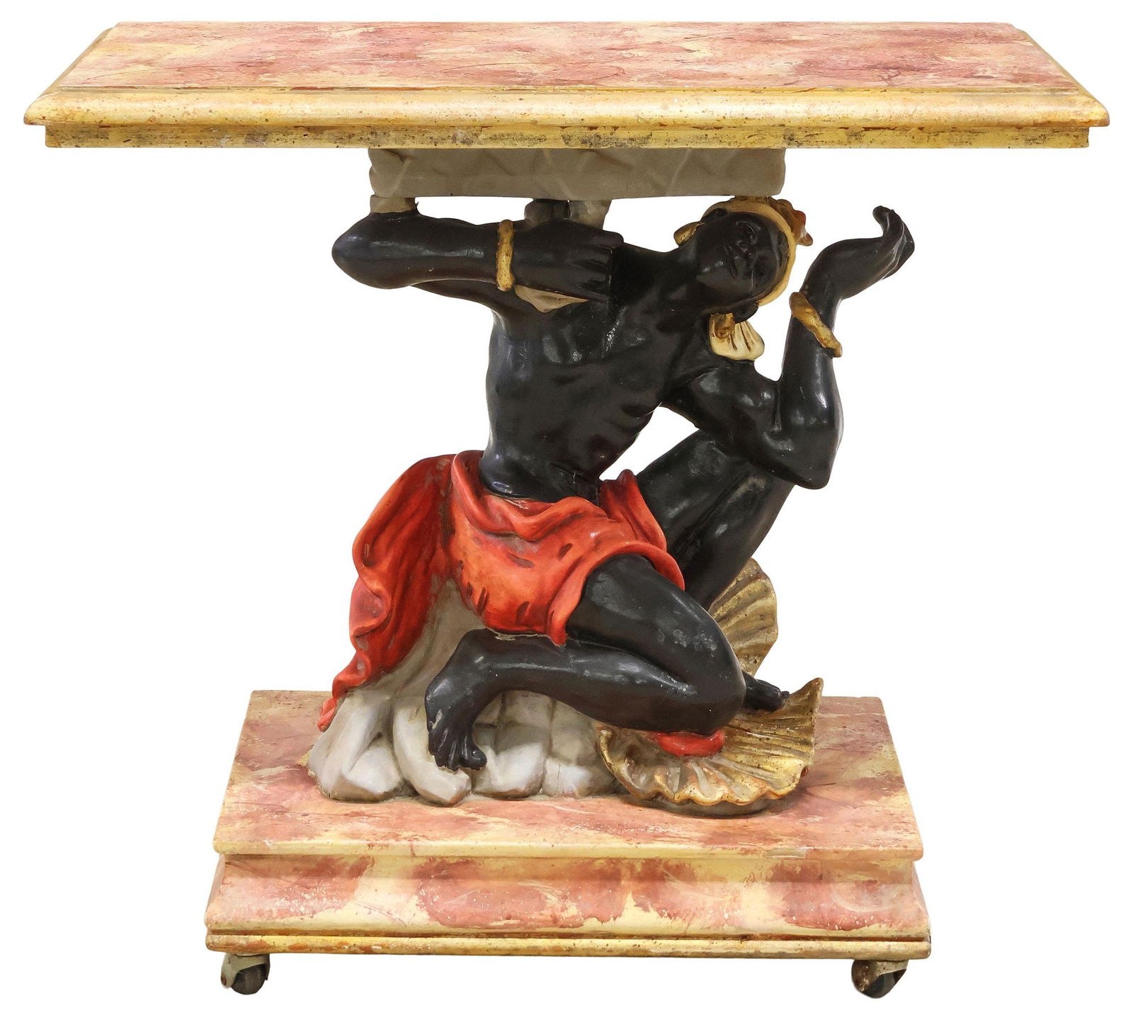 VENETIAN PARCEL-GILT MARBLEIZED FIGURAL PEDESTAL TABLE (1 of 5)