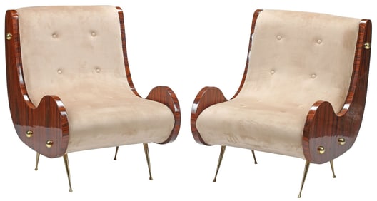 (2) MID-CENTURY MODERN STYLE UPHOLSTERED ROSEWOOD ARMCHAIRS